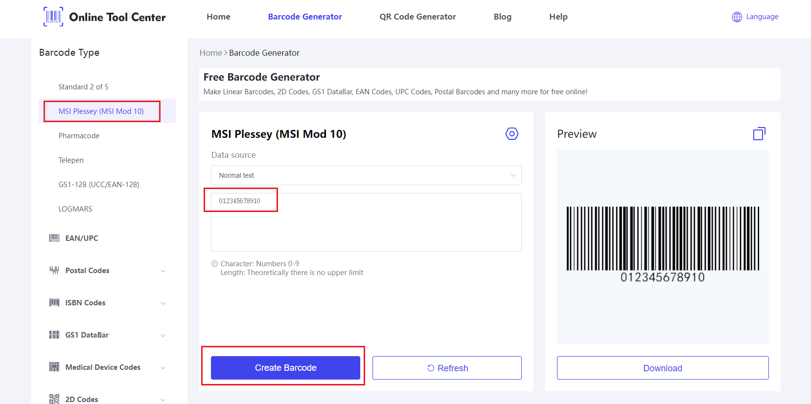 Maglikha ng MSI Plessey Barcode.png