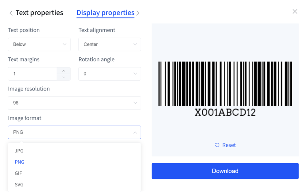 barcode generator na may iba't ibang format ng imahe