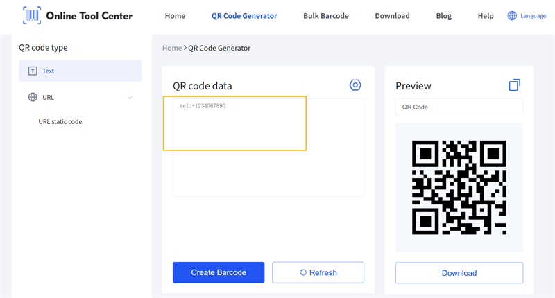 Gumawa ng QR Code para sa Number ng Telepono