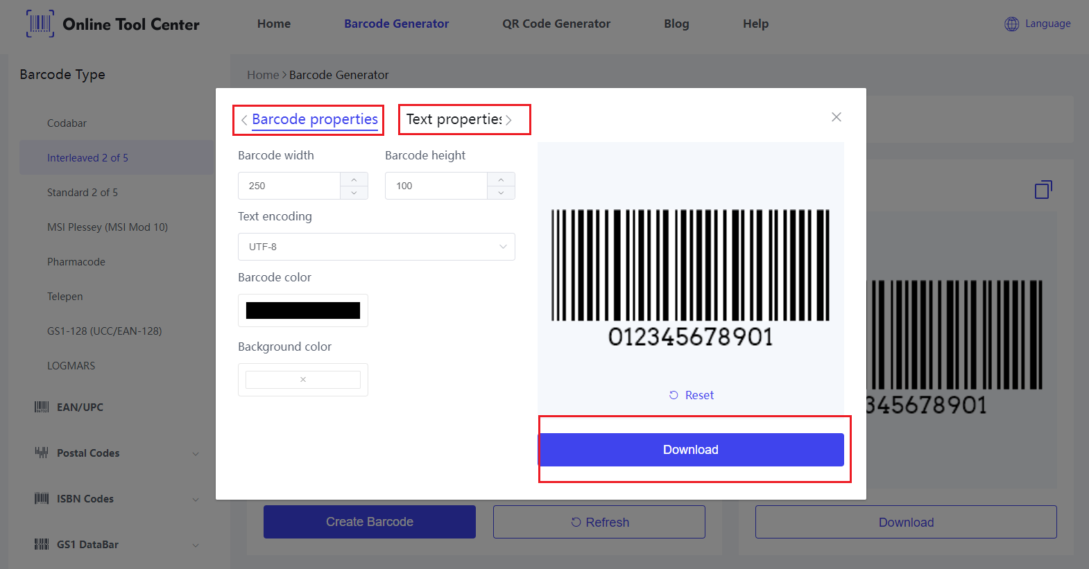 Customize Interleaved 2 of 5 Barcode Settings.png
