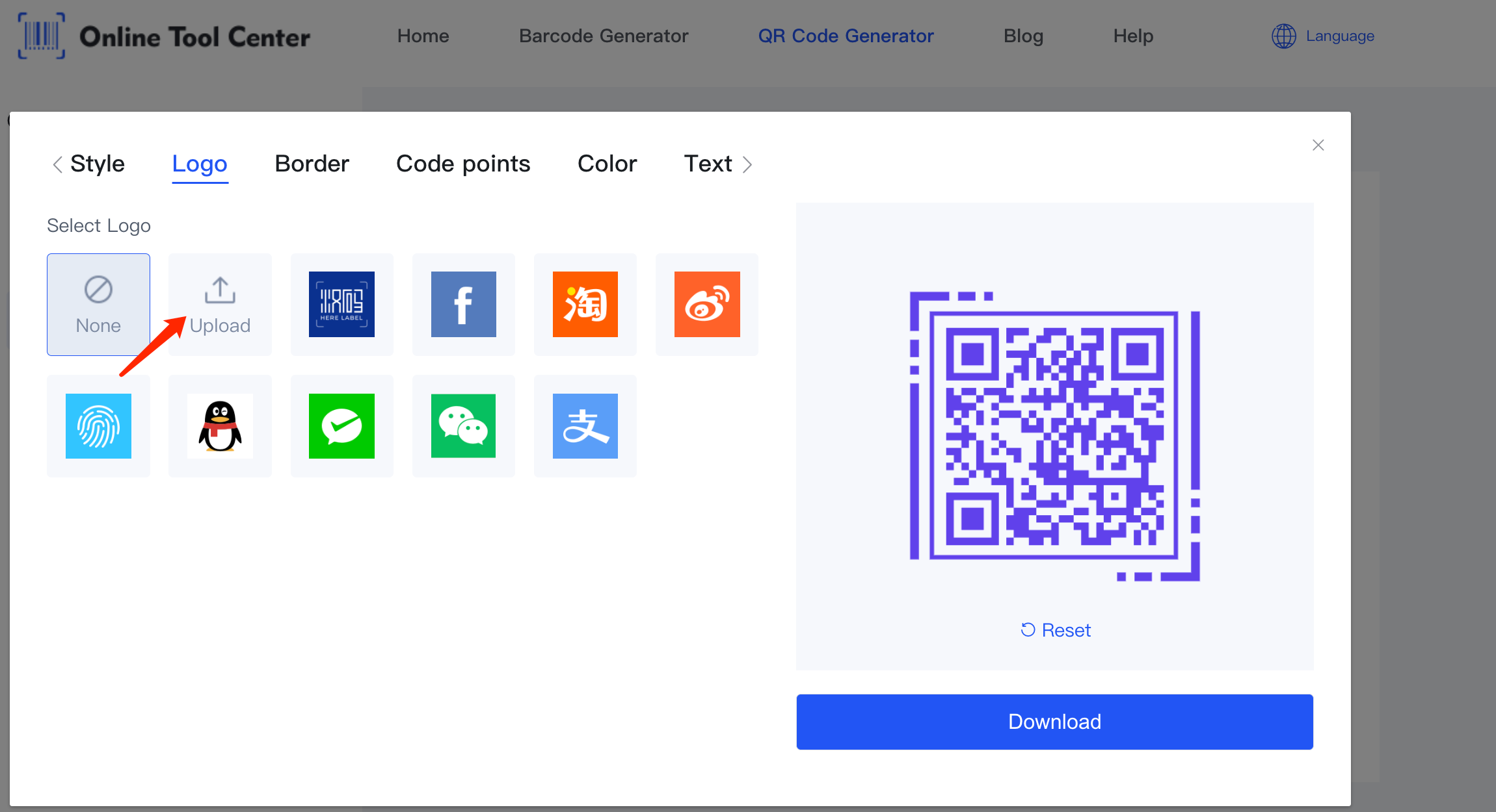 i-upload ang mga logos sa qr code generator.png