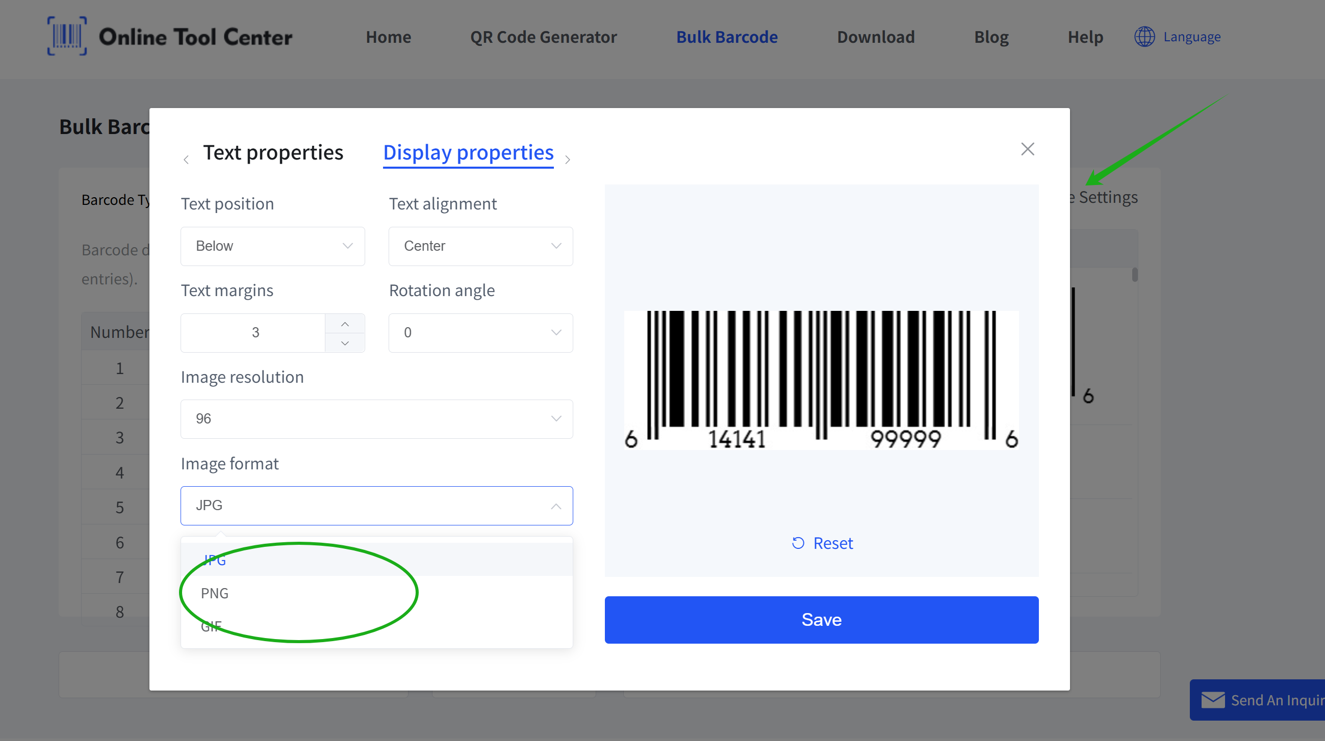 choose barcode image format piliin ang barcode image format