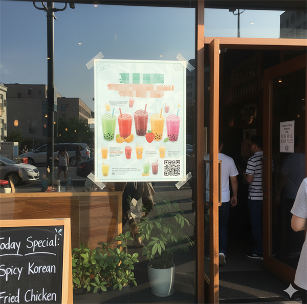 qr code sa isang promotional poster sa entrance ng tindahan