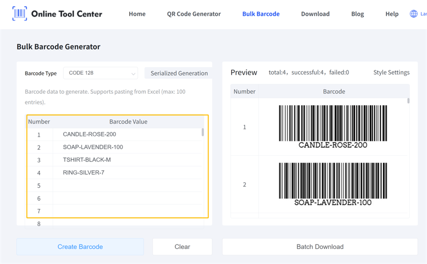 i-erate ang iba't ibang barcodes